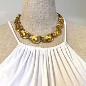 Gold-Colored Abstract Swirl Chain Necklace and Matching Clip-on Earrings